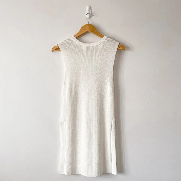 Aritzia Wilfred Palmier Side Split Knit Sleeveless Sweater Oak White Size Small - Picture 6 of 9